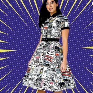 Unique-Vintage x DC Comics Retro Comic Print Shadia Swing Dress